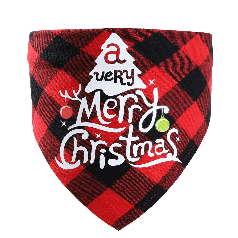 HKM-283603 Plaid Christmas Pet Saliva Towel - Cotton Triangle Scarf for Dogs, M & L Sizes Available