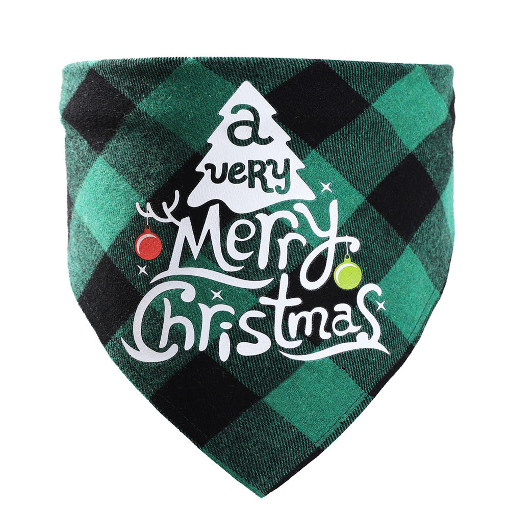 HKM-283603 Plaid Christmas Pet Saliva Towel - Cotton Triangle Scarf for Dogs, M & L Sizes Available