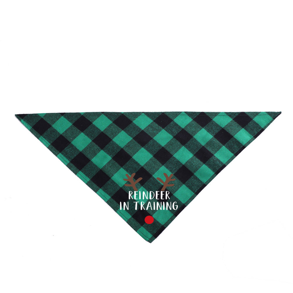 HKM-283603 Plaid Christmas Pet Saliva Towel - Cotton Triangle Scarf for Dogs, M & L Sizes Available