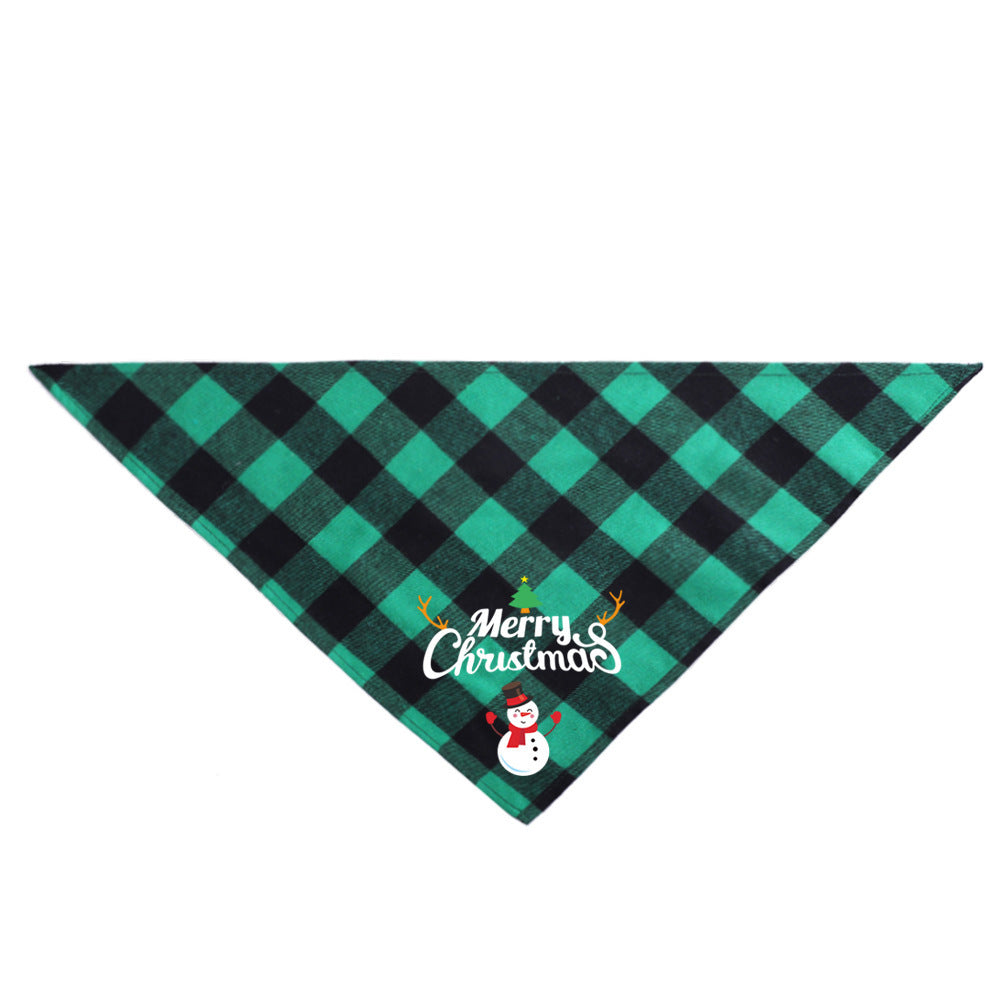 HKM-283603 Plaid Christmas Pet Saliva Towel - Cotton Triangle Scarf for Dogs, M & L Sizes Available