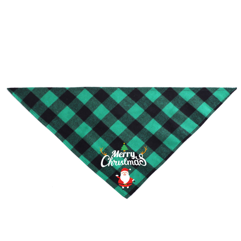 HKM-283603 Plaid Christmas Pet Saliva Towel - Cotton Triangle Scarf for Dogs, M & L Sizes Available