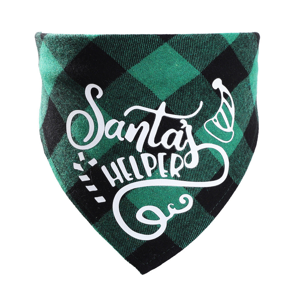 HKM-283603 Plaid Christmas Pet Saliva Towel - Cotton Triangle Scarf for Dogs, M & L Sizes Available