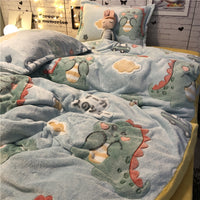 HKM-283667 Cozy Four-Piece Princess Heart and Snowflake Velvet Coral Bedding Set