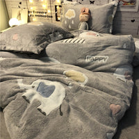 HKM-283667 Cozy Four-Piece Princess Heart and Snowflake Velvet Coral Bedding Set