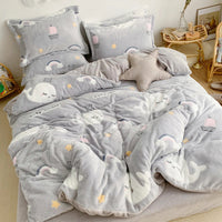 HKM-283667 Cozy Four-Piece Princess Heart and Snowflake Velvet Coral Bedding Set