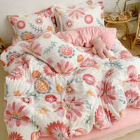 HKM-283667 Cozy Four-Piece Princess Heart and Snowflake Velvet Coral Bedding Set