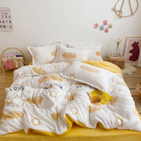 HKM-283667 Cozy Four-Piece Princess Heart and Snowflake Velvet Coral Bedding Set