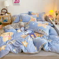 HKM-283667 Cozy Four-Piece Princess Heart and Snowflake Velvet Coral Bedding Set