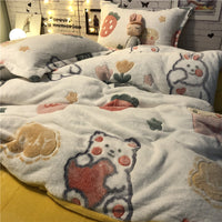 HKM-283667 Cozy Four-Piece Princess Heart and Snowflake Velvet Coral Bedding Set