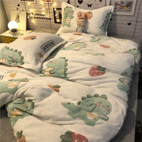 HKM-283667 Cozy Four-Piece Princess Heart and Snowflake Velvet Coral Bedding Set
