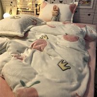 HKM-283667 Cozy Four-Piece Princess Heart and Snowflake Velvet Coral Bedding Set