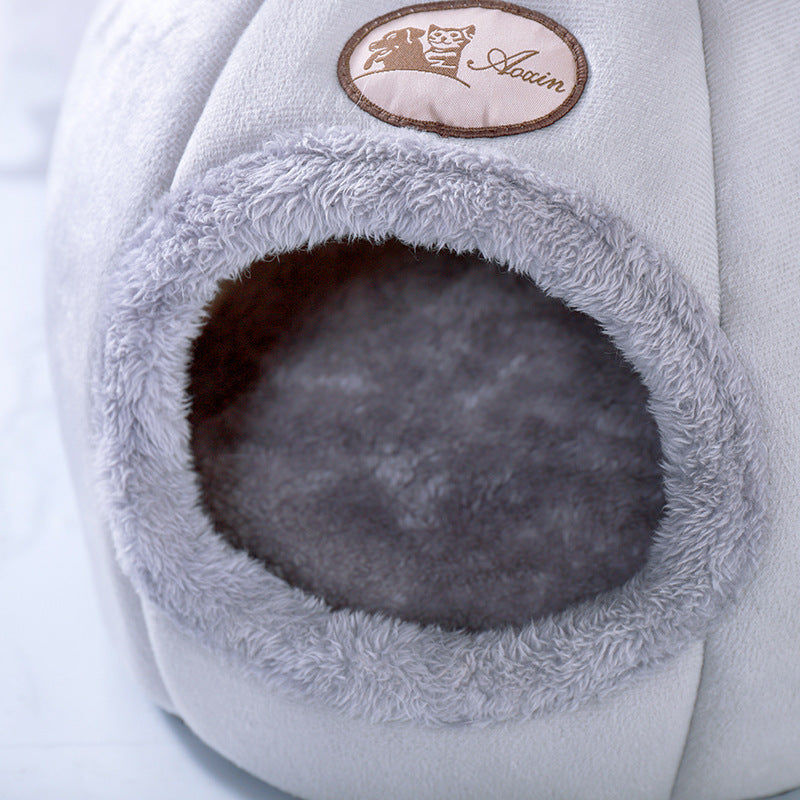 HKM-283859 Cozy Semi-Enclosed Fluffy Pet Nest - Soft Polaris and Plush with PP Cotton Filling