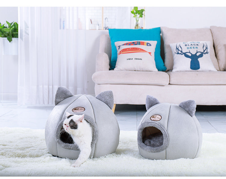 HKM-283859 Cozy Semi-Enclosed Fluffy Pet Nest - Soft Polaris and Plush with PP Cotton Filling