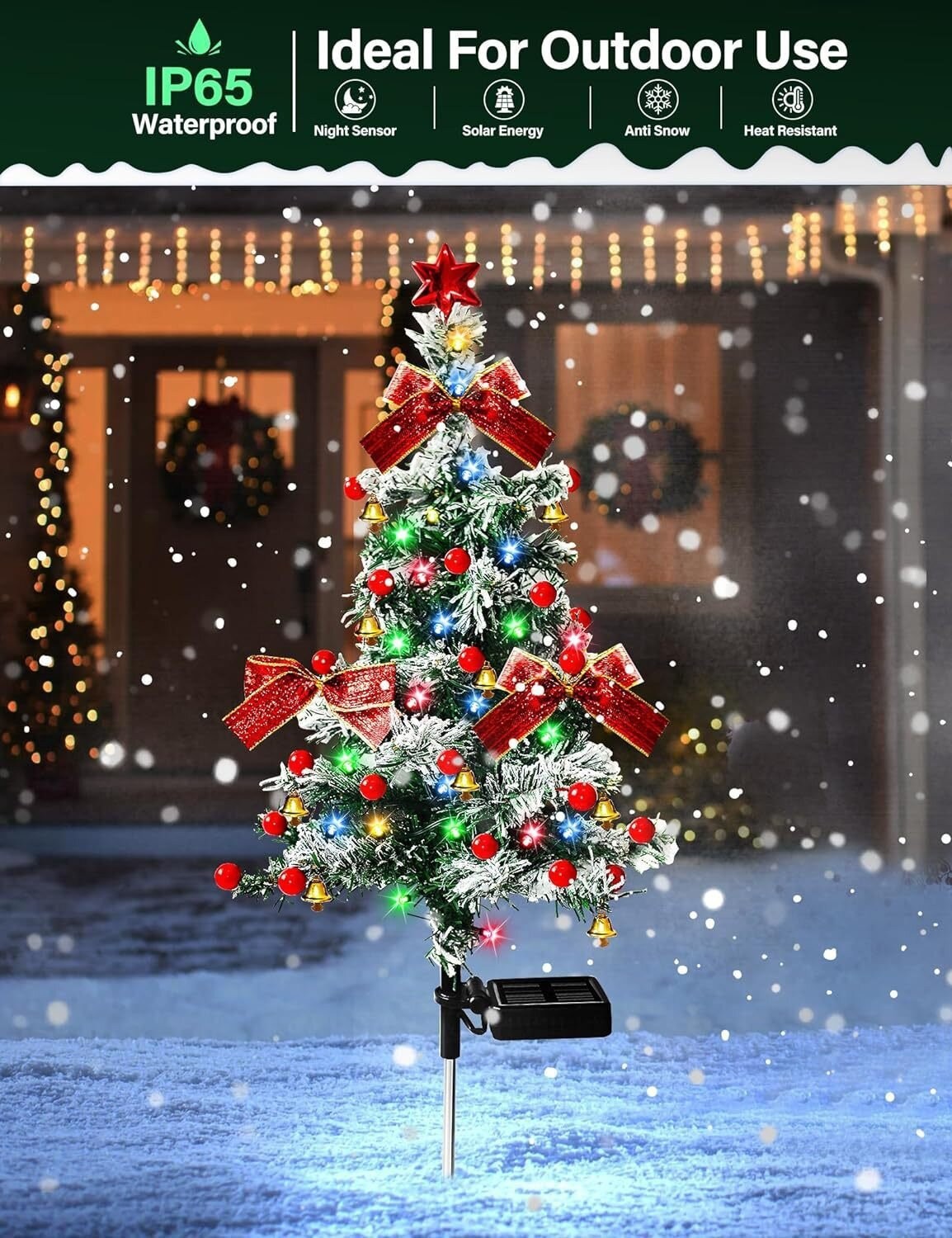 HKM-284307 Solar-Powered Stainless Steel Christmas Cedar Tree Lights for Lawn and Outdoor Decoration