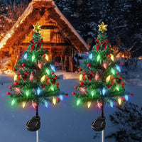 HKM-284307 Solar-Powered Stainless Steel Christmas Cedar Tree Lights for Lawn and Outdoor Decoration