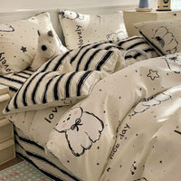 HKM-284499 Cartoon Dog Cotton Bedding Set - Four-Piece Quilt Cover and Sheet for Dormitory Beds