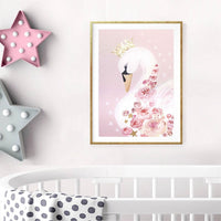 HKM-284499 Frameless Pink Swan Canvas Art for Children's Room Decoration
