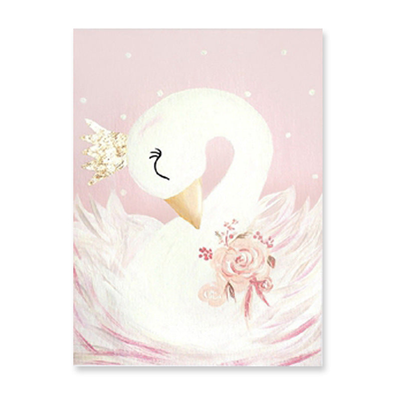 HKM-284499 Frameless Pink Swan Canvas Art for Children's Room Decoration