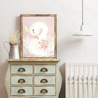HKM-284499 Frameless Pink Swan Canvas Art for Children's Room Decoration