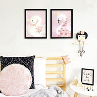 HKM-284499 Frameless Pink Swan Canvas Art for Children's Room Decoration
