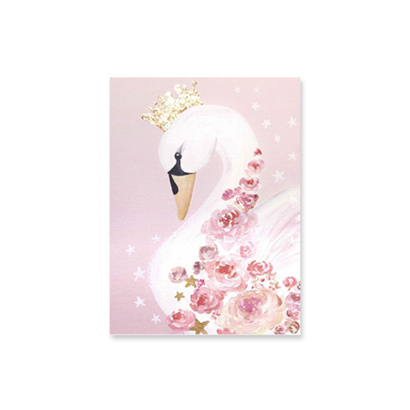 HKM-284499 Frameless Pink Swan Canvas Art for Children's Room Decoration