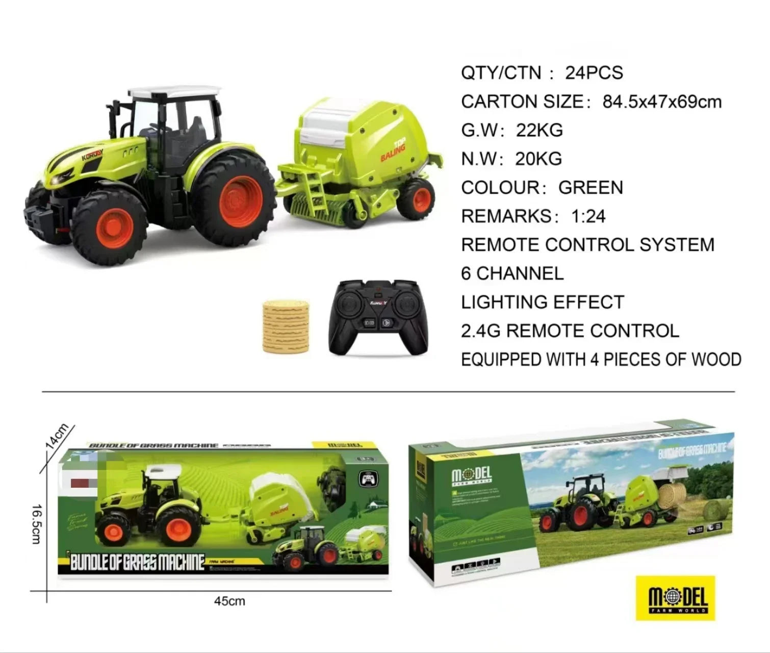 HKM-284499 Remote Control Farm Engineering Vehicle - Simulation Wood Grabbing Car Model for Ages 5 and Up