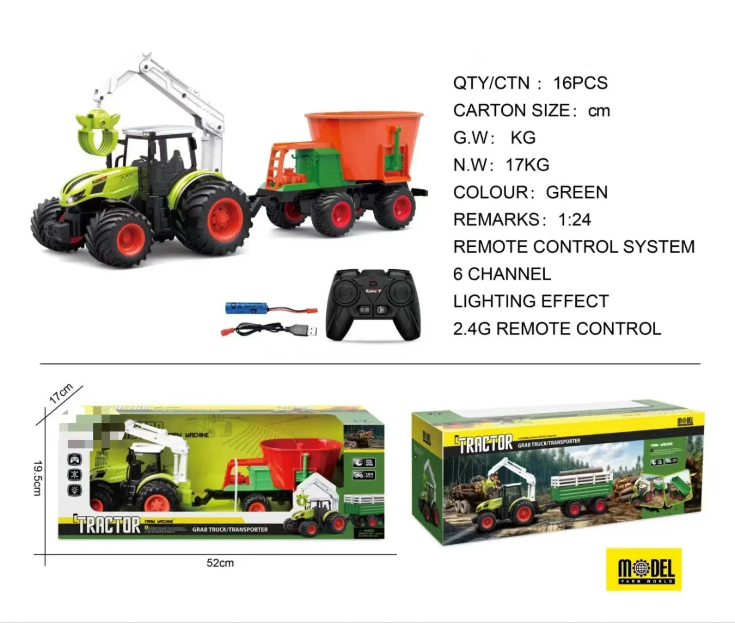 HKM-284499 Remote Control Farm Engineering Vehicle - Simulation Wood Grabbing Car Model for Ages 5 and Up