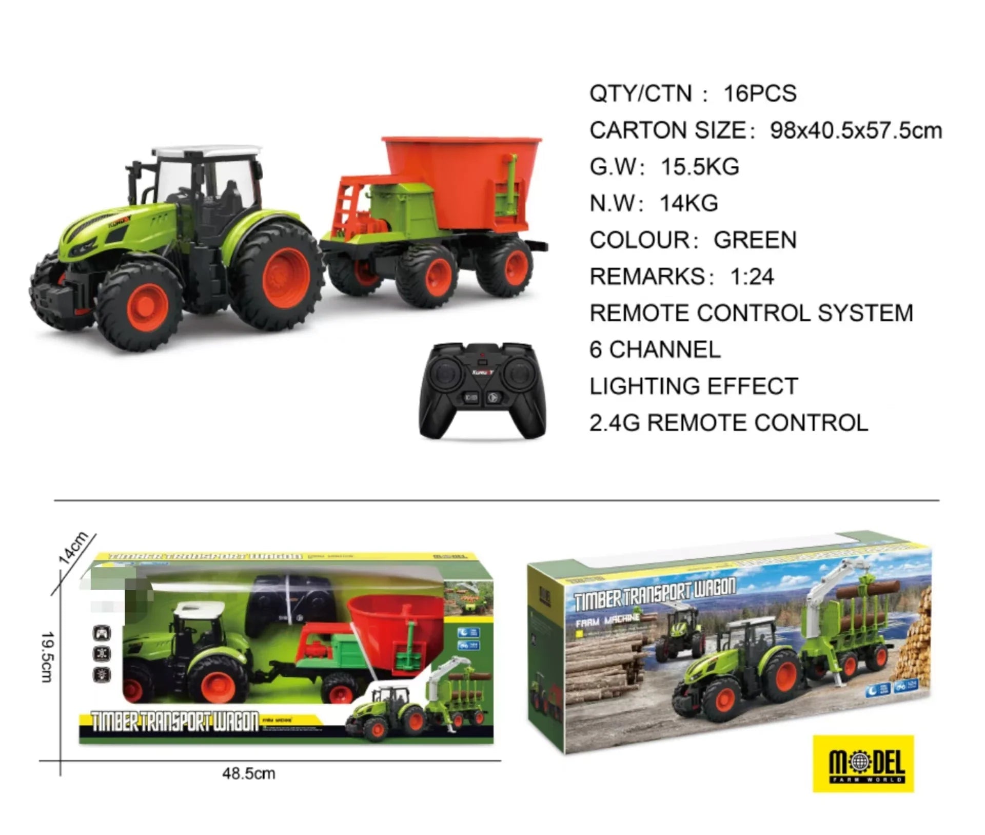 HKM-284499 Remote Control Farm Engineering Vehicle - Simulation Wood Grabbing Car Model for Ages 5 and Up
