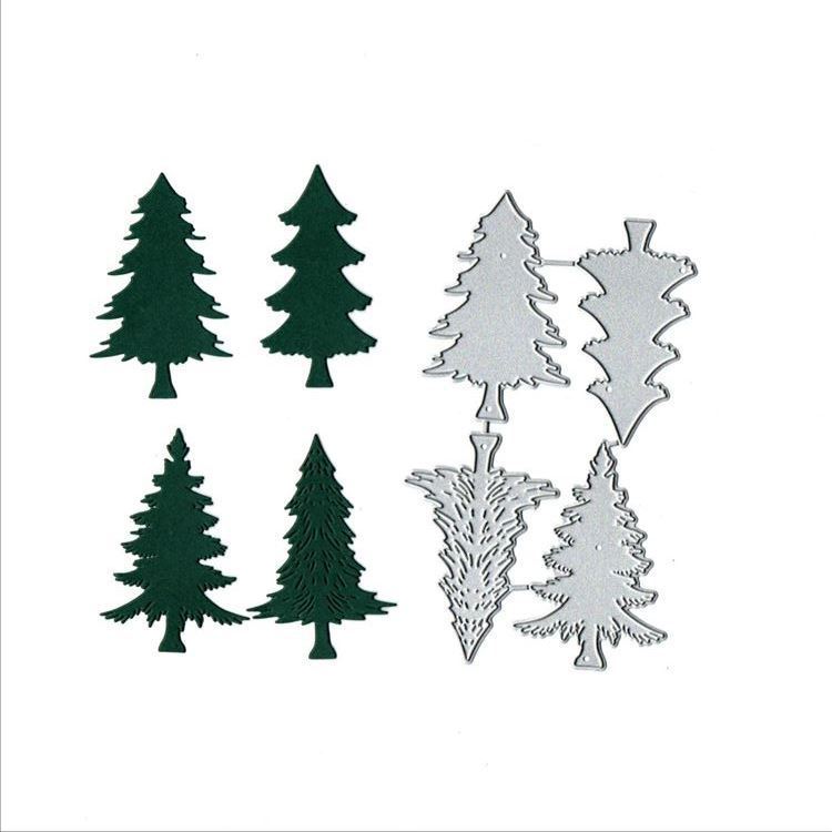 HKM-284627 Handmade Christmas Tree Greeting Card Cutting Mold - Carbon Steel, Silver, 11.9x7.1cm