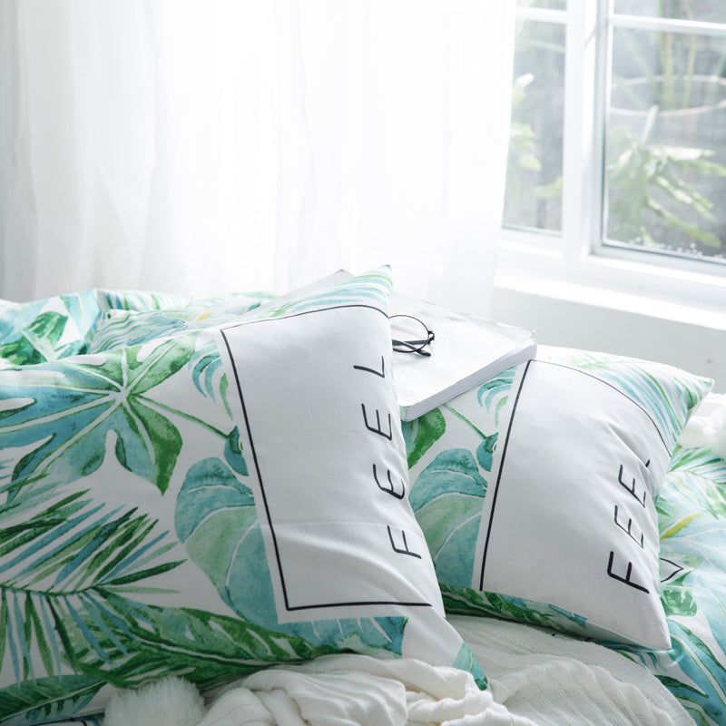 HKM-284819 Four-Piece Cotton Plant and Flower Quilt Cover Set