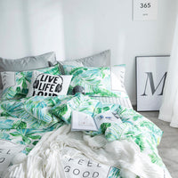 HKM-284819 Four-Piece Cotton Plant and Flower Quilt Cover Set