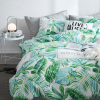 HKM-284819 Four-Piece Cotton Plant and Flower Quilt Cover Set