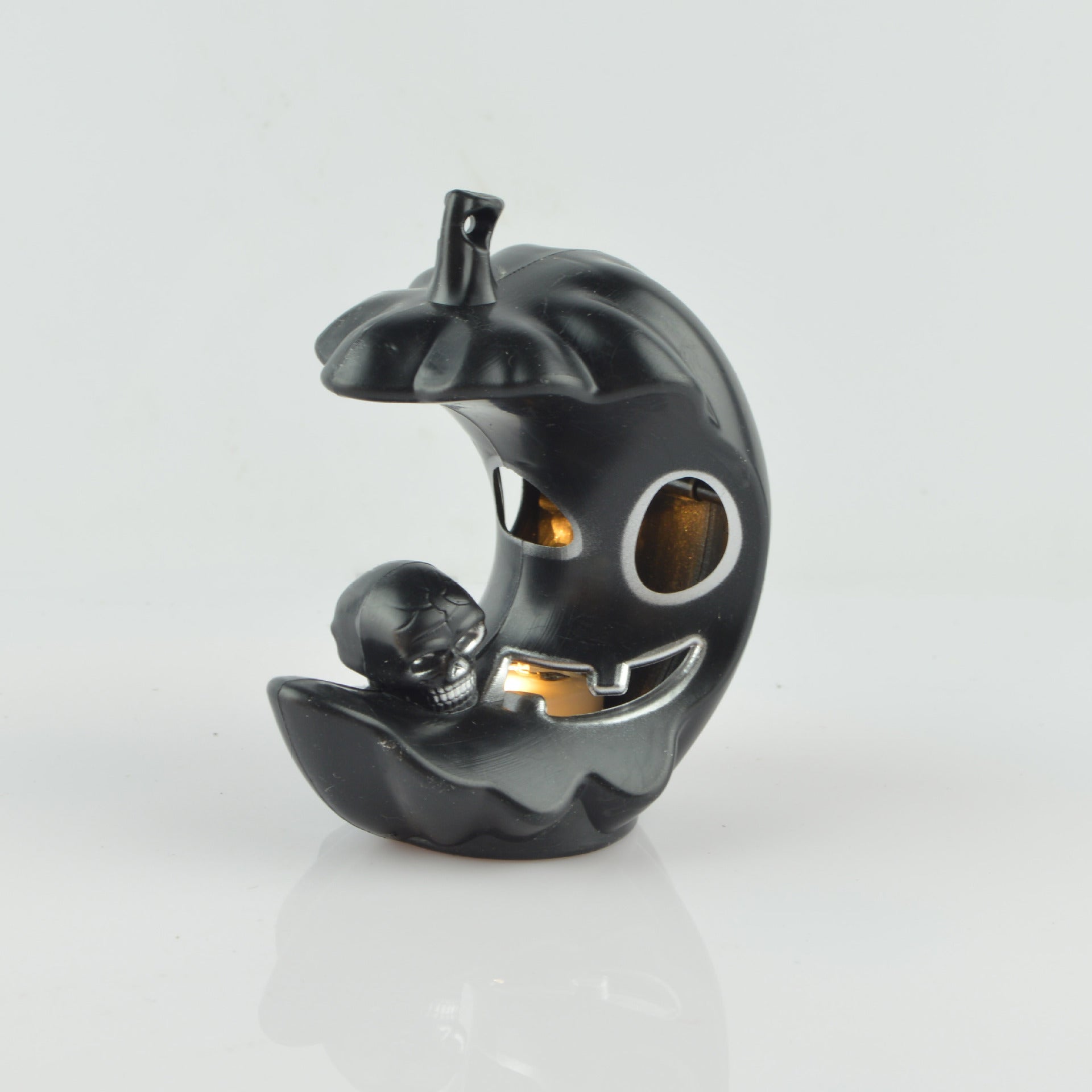 HKM-284947 Luminous Moon Pumpkin Lamp - Decorative Plastic Light in Orange and Black, 8.5cm Size