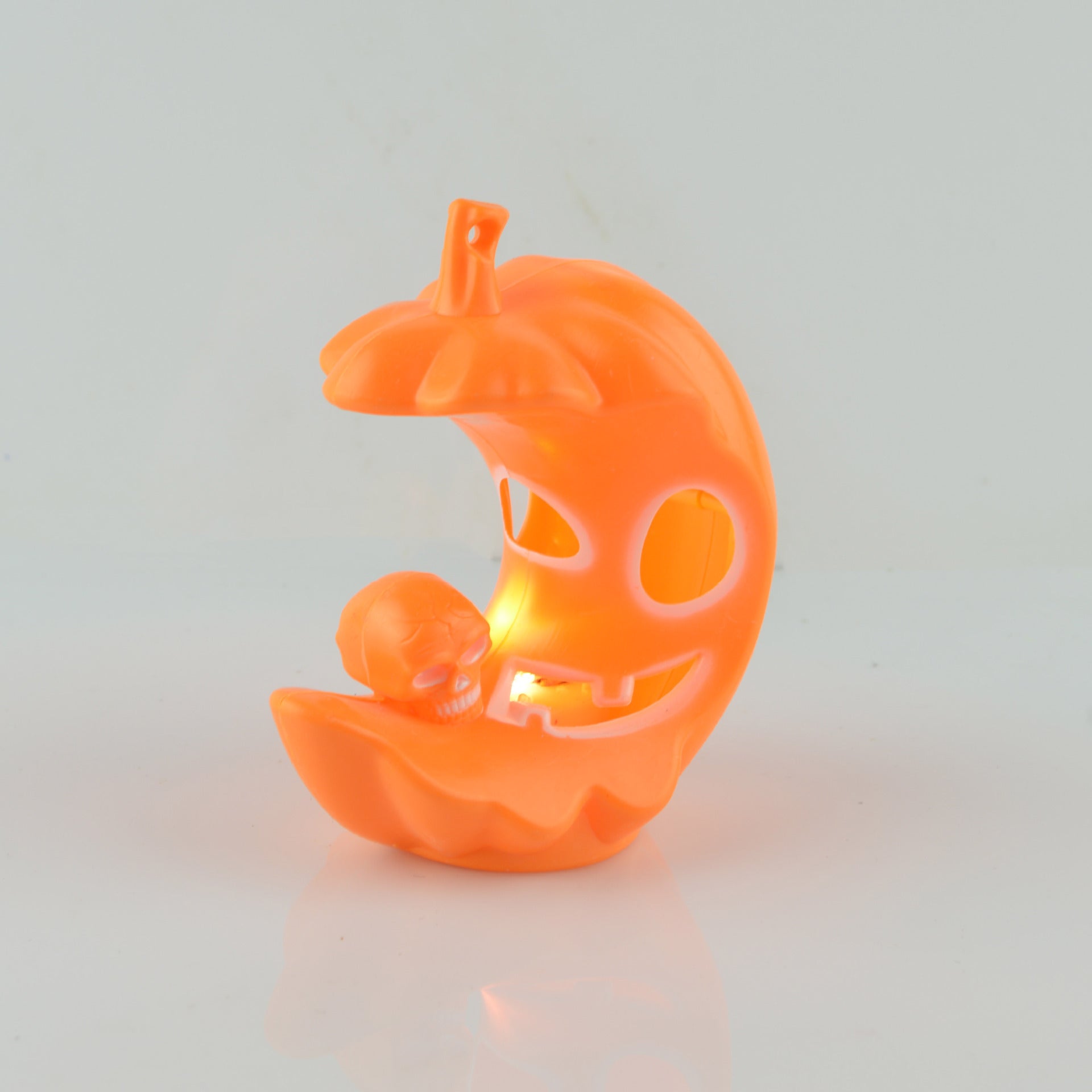 HKM-284947 Luminous Moon Pumpkin Lamp - Decorative Plastic Light in Orange and Black, 8.5cm Size