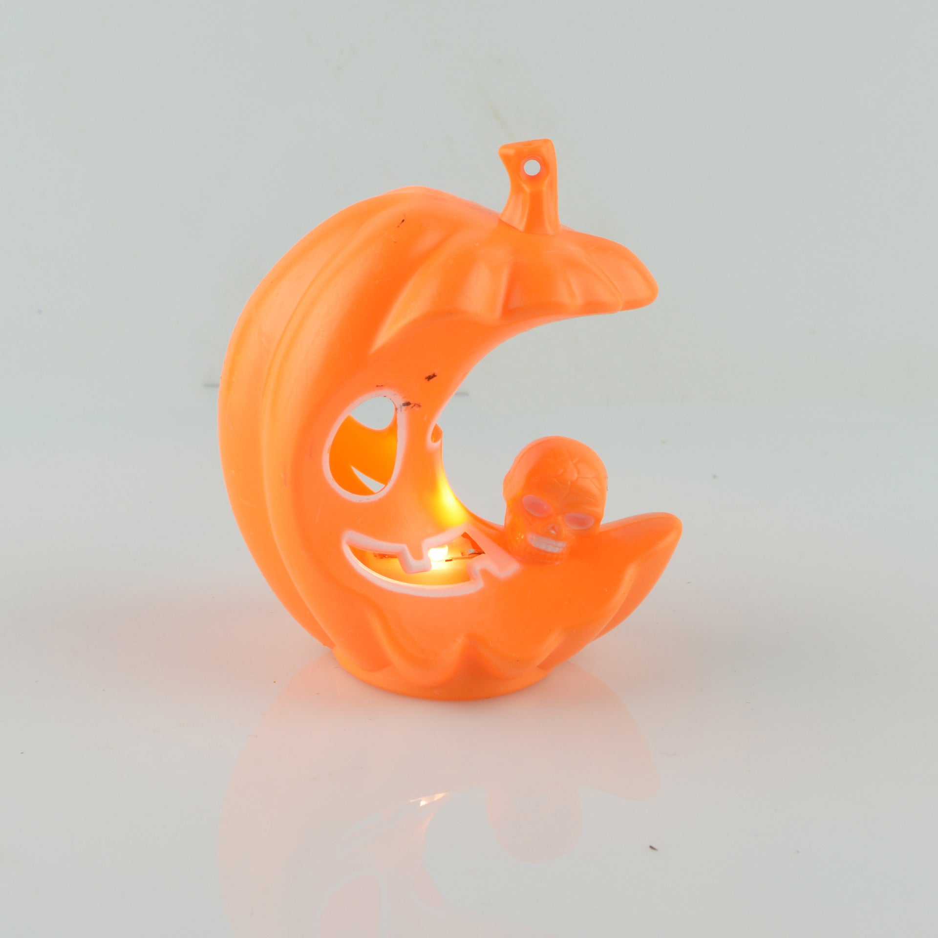 HKM-284947 Luminous Moon Pumpkin Lamp - Decorative Plastic Light in Orange and Black, 8.5cm Size