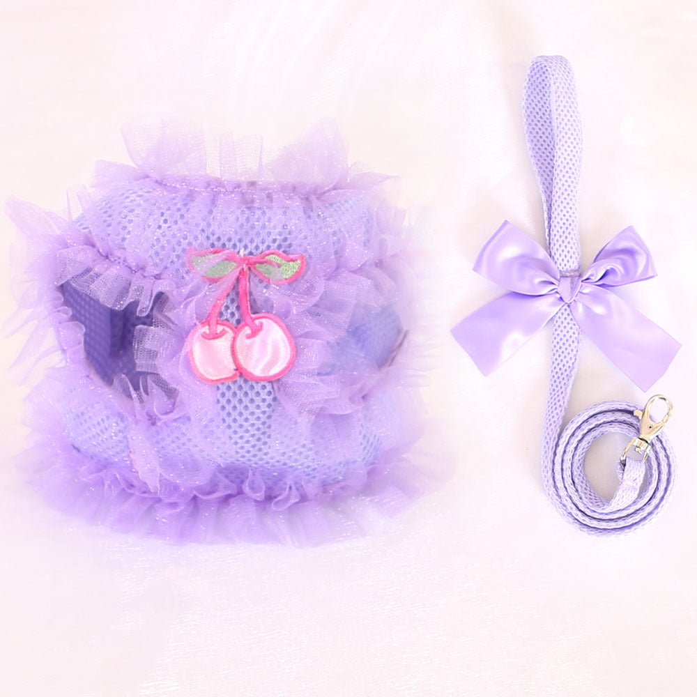 HKM-285011 Cute Lace Chest Back Dog Leash in Breathable Mesh – Pink & Purple, Multiple Sizes Available