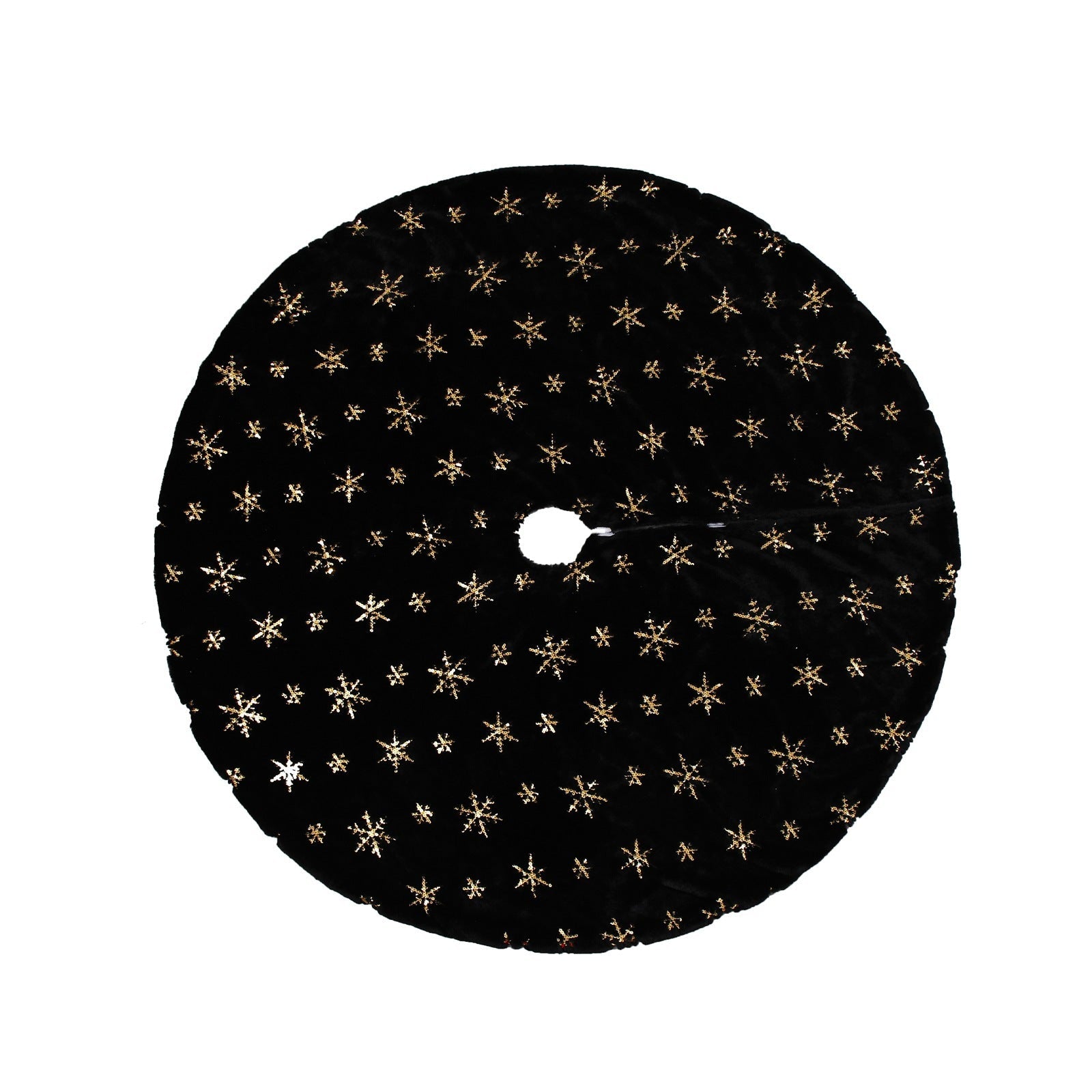 HKM-285267 Black Embroidered Velvet Christmas Tree Skirt with Sequin Detailing