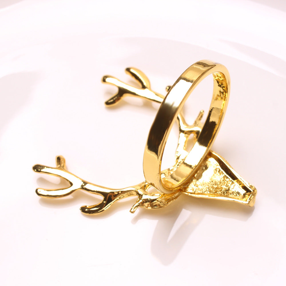 HKM-285459 Deer Head Napkin Ring Set - Solid Color Alloy Napkin Holders for Elegant Table Settings