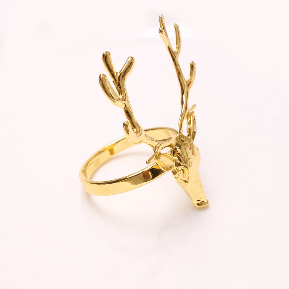 HKM-285459 Deer Head Napkin Ring Set - Solid Color Alloy Napkin Holders for Elegant Table Settings