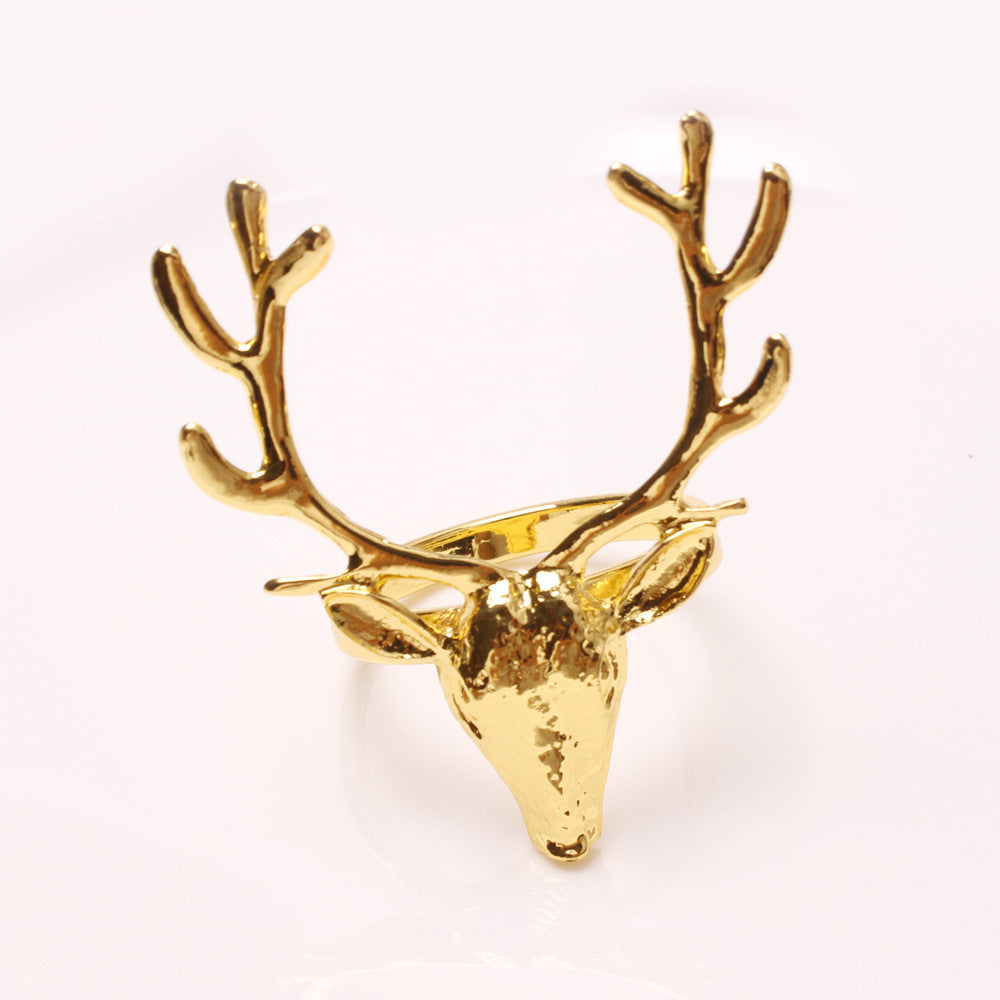 HKM-285459 Deer Head Napkin Ring Set - Solid Color Alloy Napkin Holders for Elegant Table Settings