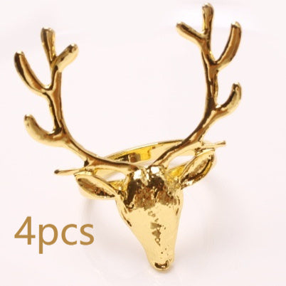 HKM-285459 Deer Head Napkin Ring Set - Solid Color Alloy Napkin Holders for Elegant Table Settings