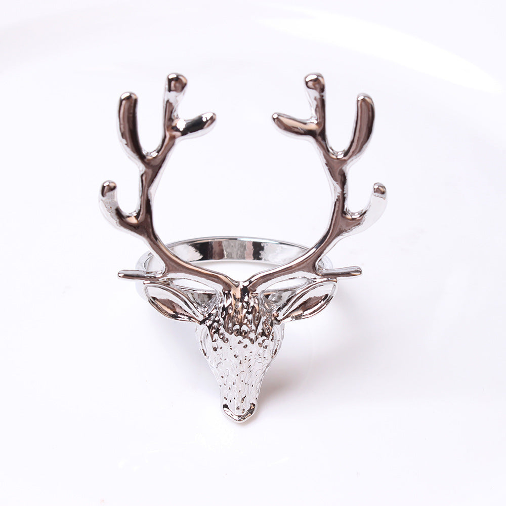 HKM-285459 Deer Head Napkin Ring Set - Solid Color Alloy Napkin Holders for Elegant Table Settings