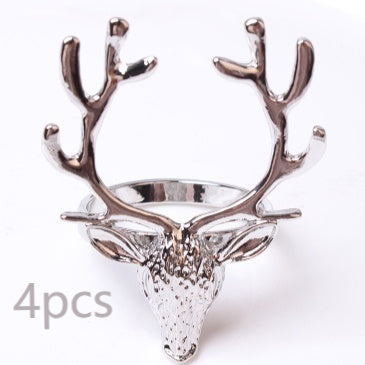 HKM-285459 Deer Head Napkin Ring Set - Solid Color Alloy Napkin Holders for Elegant Table Settings