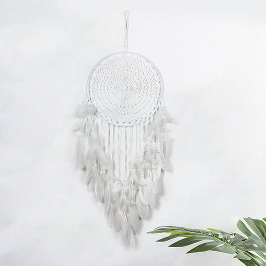 HKM-285587 Modern White Feather Strap Dream Catcher for Wedding Ceremony Decoration
