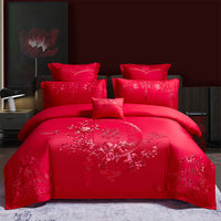 HKM-285651 Cotton Wedding Embroidery Bedding Set - Dragon and Phoenix Design, 4-Piece Collection for 1.5m, 1.8m, and 2.0m Beds