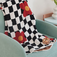 HKM-285651 Knitted Half Velvet Leisure Blanket with Floral Pattern, 130x160cm, Available in Pink, Orange, Blue, and Red