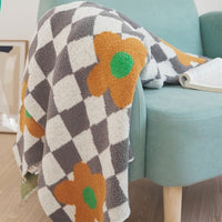 HKM-285651 Knitted Half Velvet Leisure Blanket with Floral Pattern, 130x160cm, Available in Pink, Orange, Blue, and Red