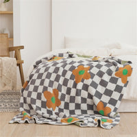 HKM-285651 Knitted Half Velvet Leisure Blanket with Floral Pattern, 130x160cm, Available in Pink, Orange, Blue, and Red