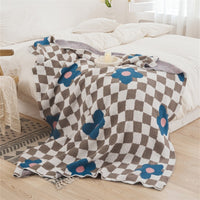 HKM-285651 Knitted Half Velvet Leisure Blanket with Floral Pattern, 130x160cm, Available in Pink, Orange, Blue, and Red