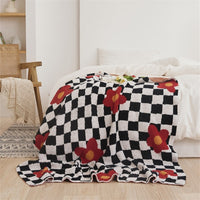 HKM-285651 Knitted Half Velvet Leisure Blanket with Floral Pattern, 130x160cm, Available in Pink, Orange, Blue, and Red